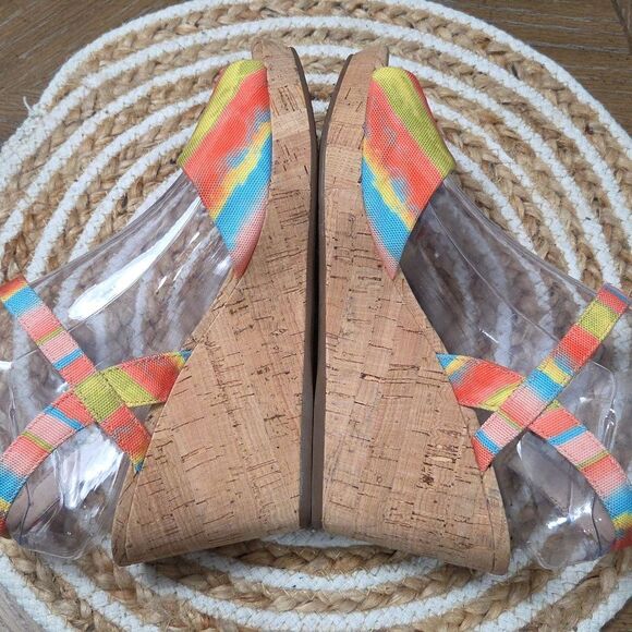 ALEX MARIE RAINBOW STRIPED CORK WEDGE SANDAL SZ 8 - Picture 6 of 9